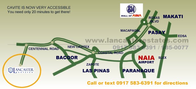Lancaster Estates Map and Directions - House and lot for sale in Cavite Philippines